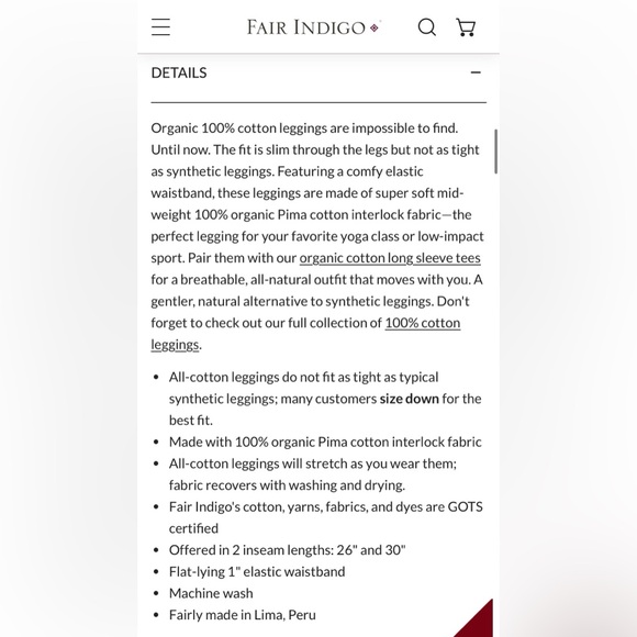 FAIR INDIGO Women's Organic 100% Cotton Leggings XS BLACK - Picture 5 of 6